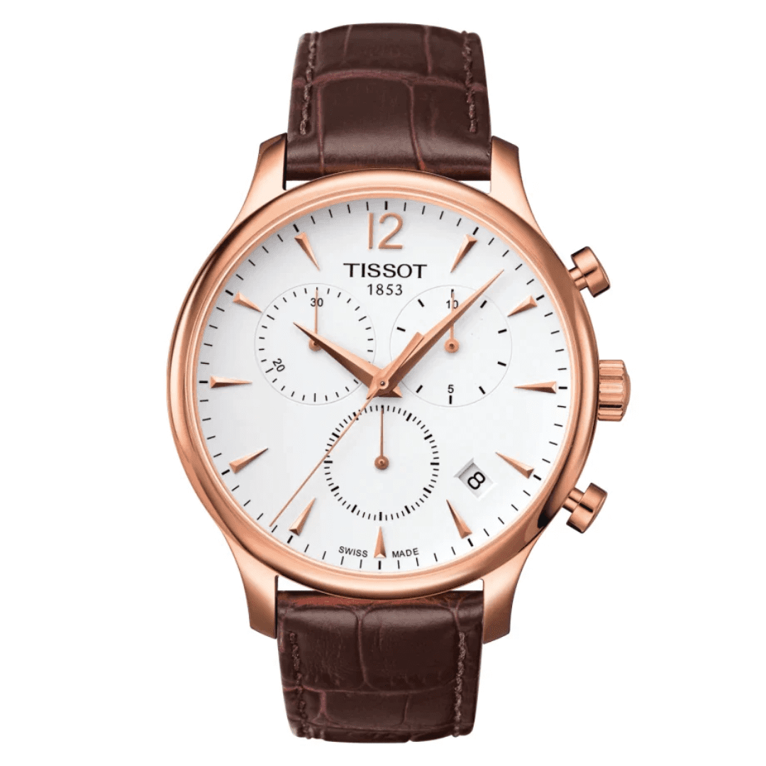 TISSOT Men’s Quartz Swiss Made Brown Leather Strap White Dial 42mm Watch T063.617.36.037.00